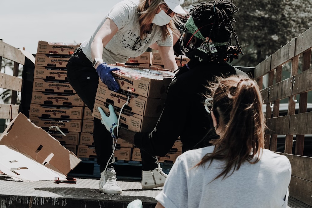 A group of volunteers working together
